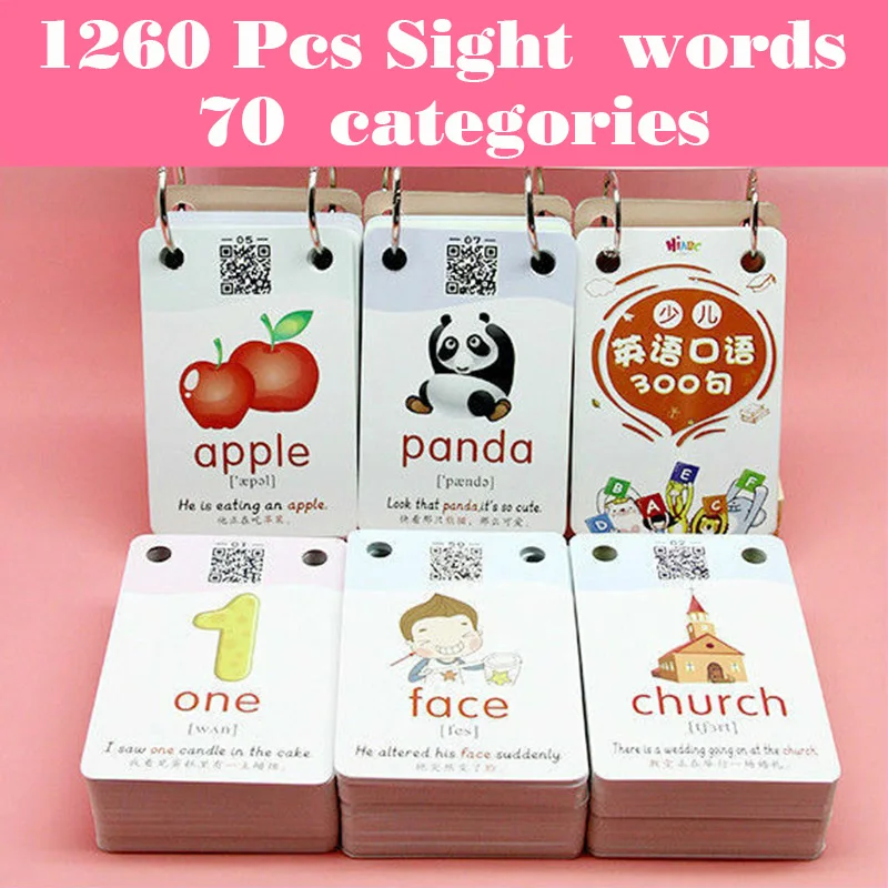 1260 mots apprentissage précoce image carte chinois anglais Flashcards mot carte enfants jeux jouets éducatifs pour enfants Montessori