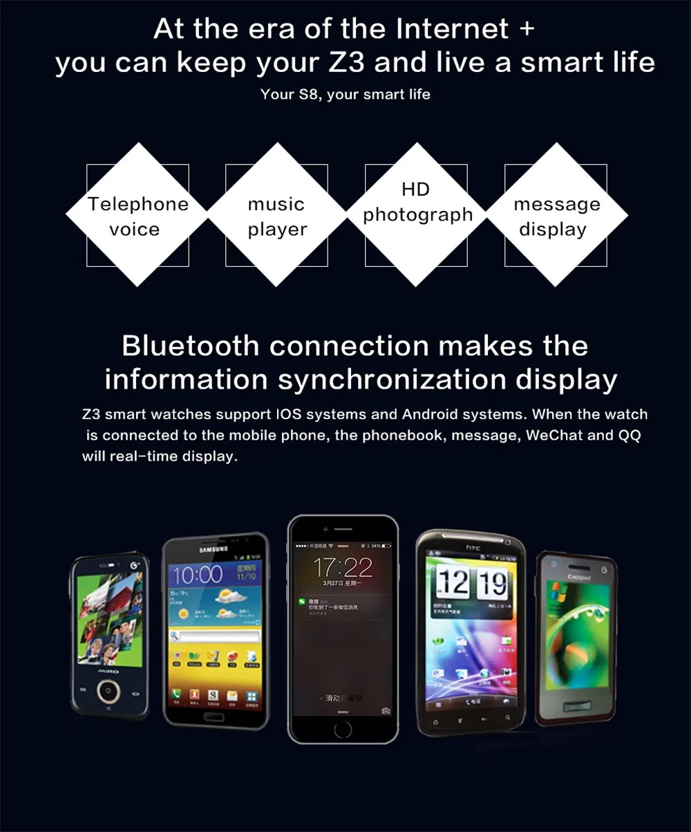Новые Z3 Bluetooth 3,0 Смарт часы Поддержка SIM и TFcard циферблат вызова фитнес трекер камера для Android телефон Прямая поставка