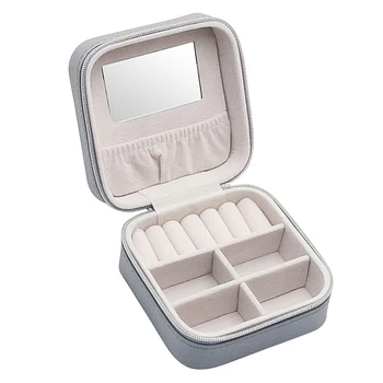 

Travel Mini Jewelry Box Leather PU Jewelry Packing Case Portable Earring Ring Organizer Zipper Women Jewellry Display Box Gift