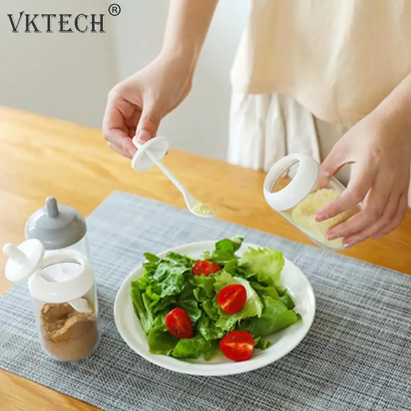 Пластиковая приправа для специй, соли, перца, приправа, кухонная бутылка для приправ с ложкой, прозрачная банка для специй, контейнер, кухонные инструменты