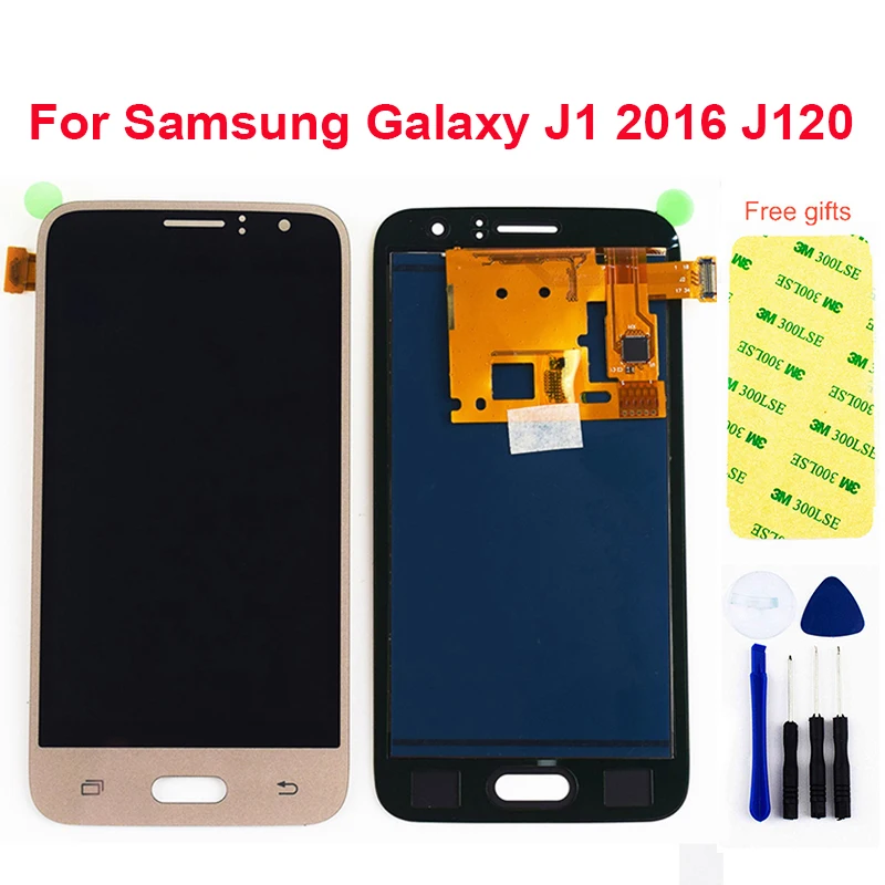 Pаспродажа Регулируемый для samsung Galaxy J1 2016 J120F J120H J120M J120 ЖК дисплей Панель модуль + сенсорный экран дигитайзер сенсор в сборе