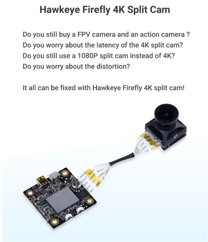 Hawkeye Firefly Сплит 4K 160 градусов HD Запись DVR Мини FPV камера WDR одноплатный Встроенный микрофон с низкой задержкой ТВ выход Радиоуправляемый Дрон
