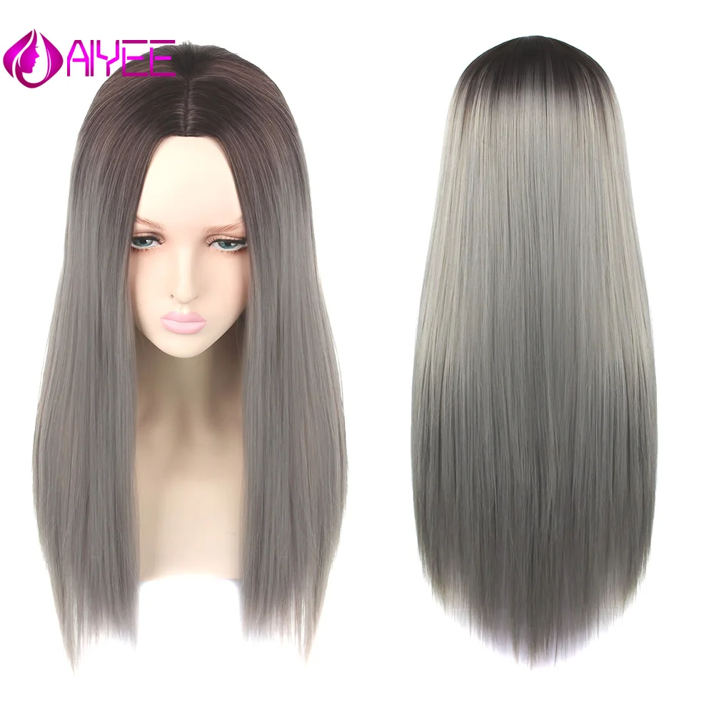 

AIYEE26'' Long Hair Wig Midpoint Heat Synthetic Wig Cosplay Wig Resistant Black Purple Green Colors Wave Wig Ombre Synthetic Wig