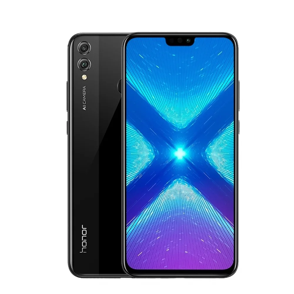 Мобильный телефон Honor 8X с глобальной ПЗУ, экран 6,5 дюйма, аккумулятор 3750 мАч, двойная задняя камера 20 МП, многоязычный смартфон - Цвет: Черный