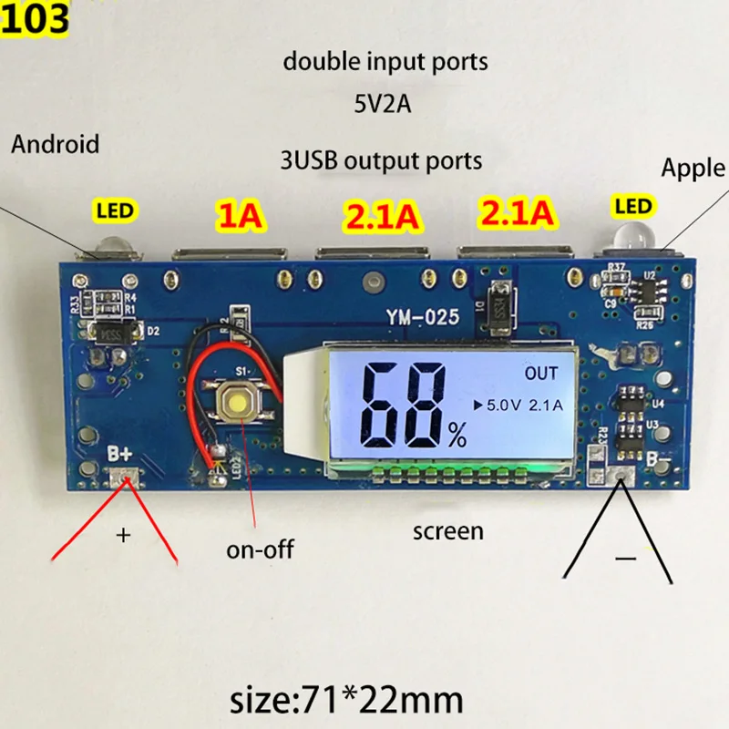 5 в 2A type-C power Bank модуль для мобильного аккумулятора плата питания PCB контроллер зарядки два порта usb Быстрая зарядка QC аксессуары для DIY - Цвет: 103