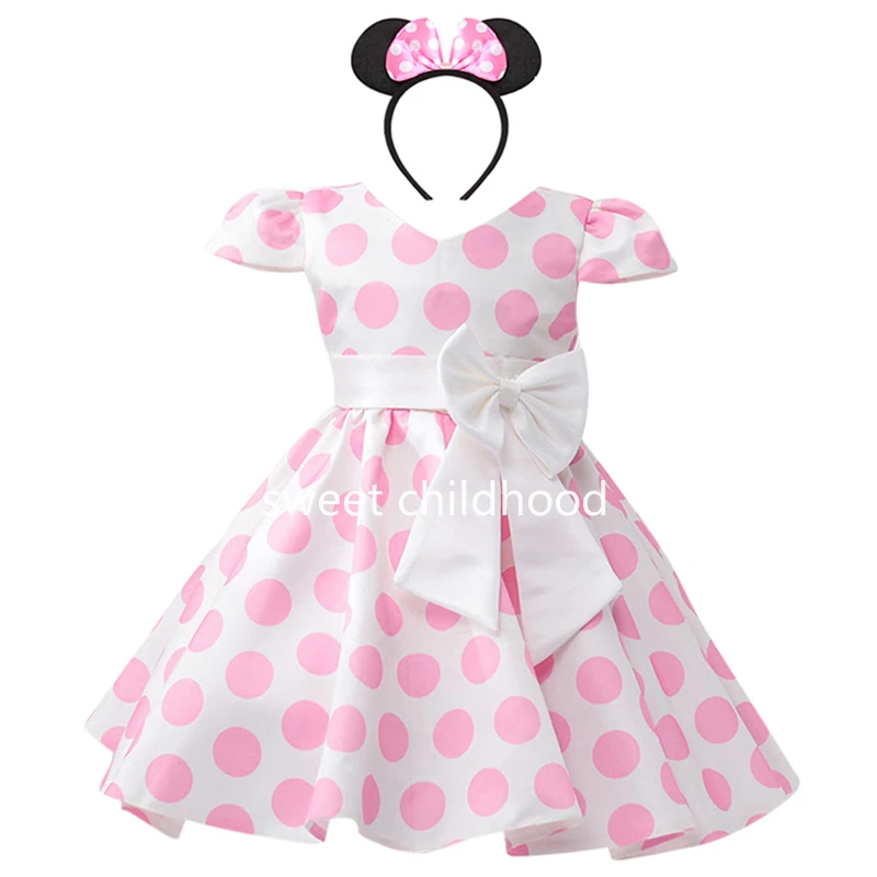 Children Dress Up Clothes Kids Polka Dot Cap sleeve Pink Dress Navy Red