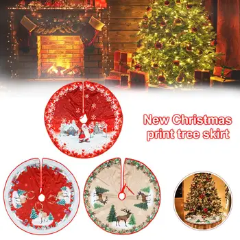 

Christmas Ornaments Xmas Snowman Foot Carpet Tree Skirt Mat Linen Printed Linen Pad Christmas Tree Skirt Decoration Props