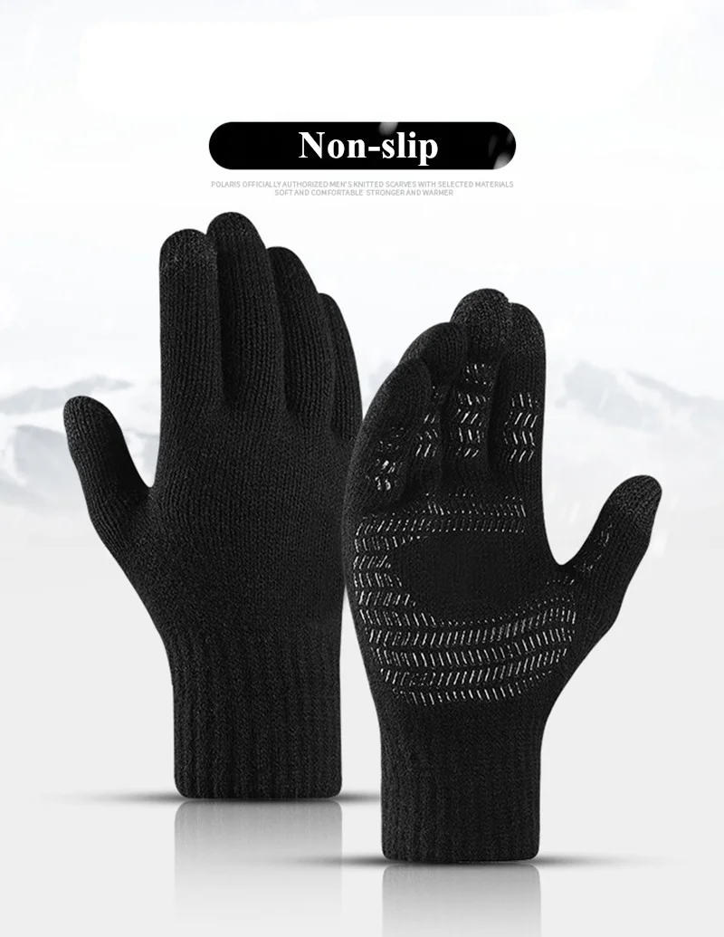 Winter Knitted Men's Gloves Touch Screen Anti-skid Solid Business Driving Cycling Full Finger Autumn Non-slip Rubber Male Gloves