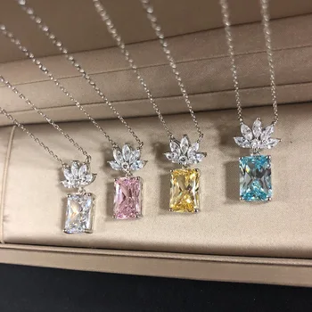 

Luxury S925 Sterling Silver Simple Exquisite Crystal Necklace for Women Fashion Rectangle 5A Zircon Pendant Necklace Accessories