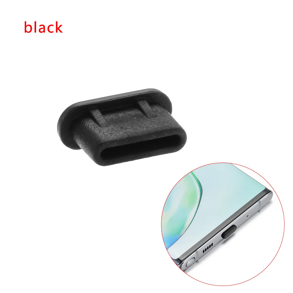 black 1 шт. силиконовый type-C анти-пылезащитный Разъем зарядка защита порта крышка для samsung huawei Xiaomi аксессуары для телефонов - Цвет: black