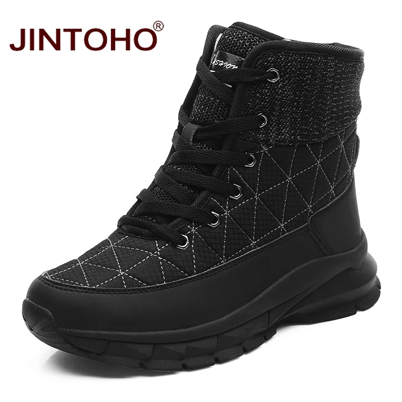 black JINTOHO/Модная женская зимняя обувь; повседневные женские зимние ботинки; зимние ботинки до середины икры; Брендовая женская обувь; ботинки на платформе в байкерском стиле - Цвет: black