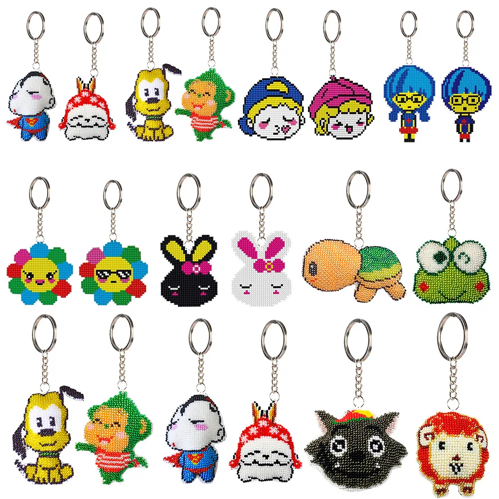 Stamped DIY Dog Monkey Handmade Craft Bead Cross Stitch Keychain Printed Embroidery Needlework Key Ring Kit Decor for Gifts cross stitch kit cross stitch tools