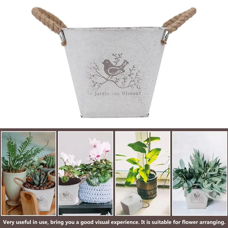 1pc Decorative Flowerpot Simple Plants Bucket with Hemp Rope Iron Flower Pot | Дом и сад