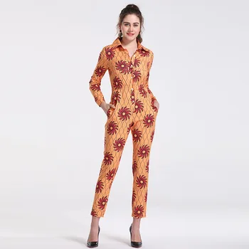 

409 Skinny Size Female Long Sleeve Pants Button Turndown Collar Playsuit M L XL 2XL 3XL Jumpsuit Wear Slim Young Lady One Set