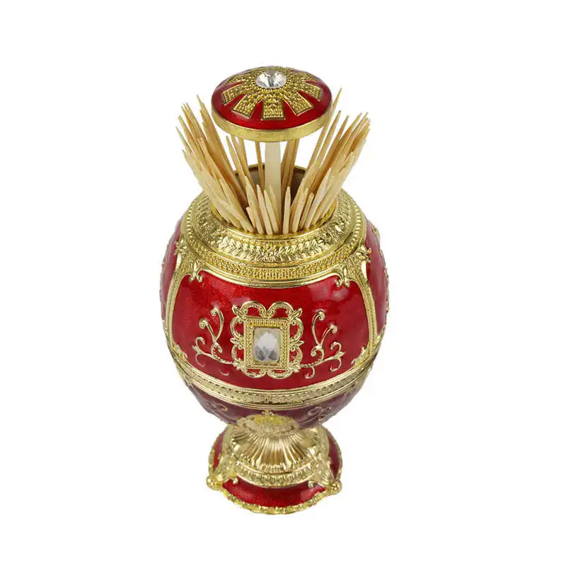 European Painting Creative Gift Ornaments Toothpick Box Castle Egg Shaped Toothpick Party Gold And Red
