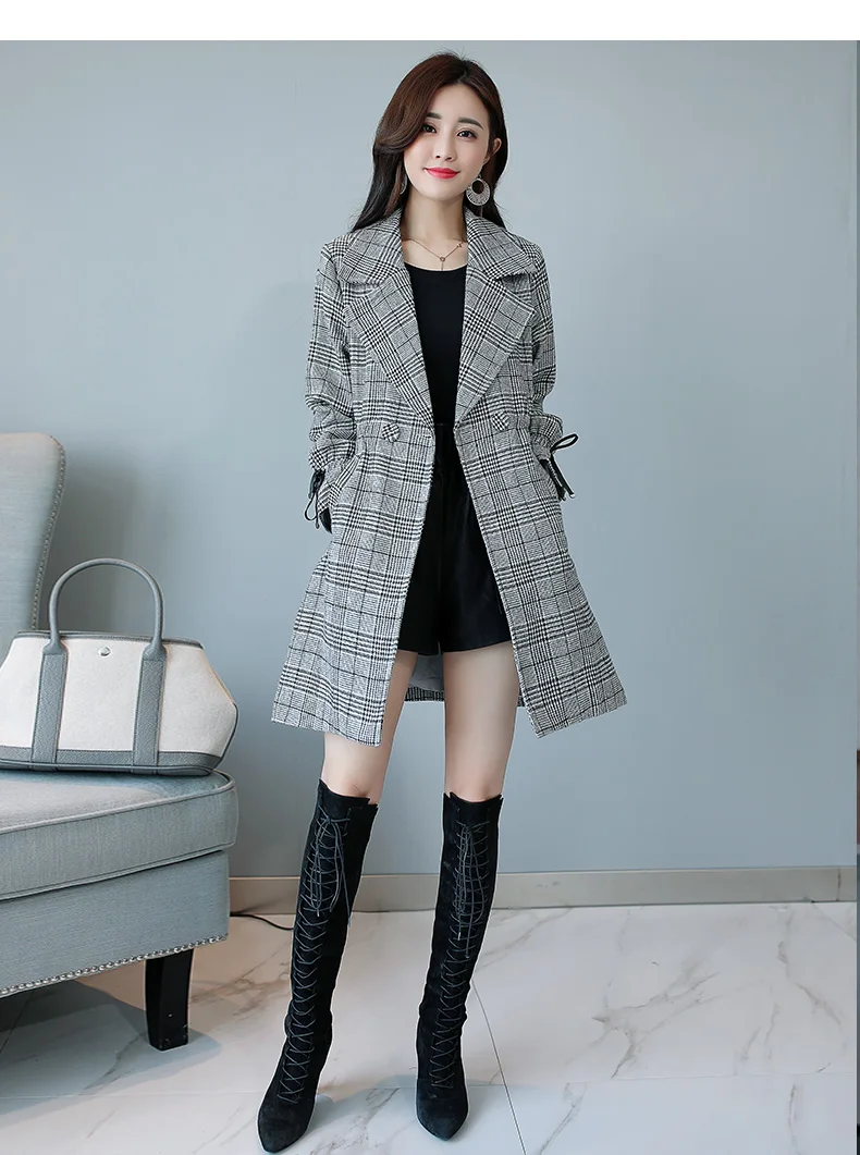 Plaid Trench Coat Women's Mid-length Autumn New Style WOMEN'S Dress Spring And Autumn Korean-style Slim Fit Elegant Fashion