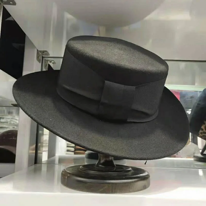 QDKPOTC новое качество Fedoras белый черный осень зима шляпы с плоским верхом для женщин мужчин Шерсть Войлок аксессуар для шляп Кепка