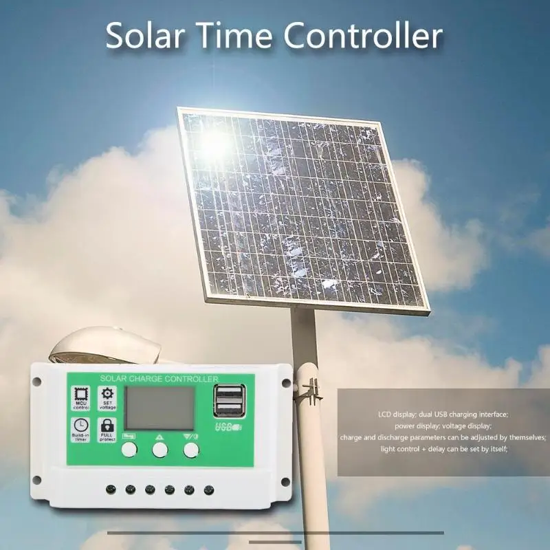 

12V 24V Auto Solar Charge Controller LCD Dual USB Output Solar PWM Controllers Built-in Overcurrent Short Circuit Protection