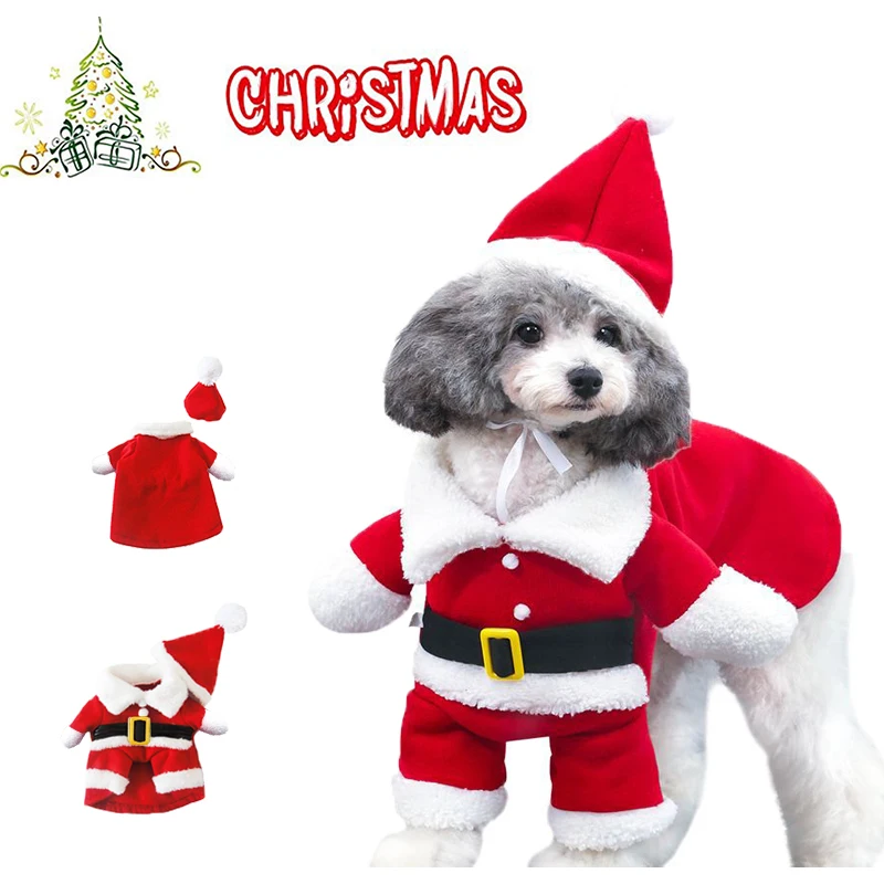 Рождественские костюмы для собак и кошек забавный Санта-Клаус Новогодняя одежда