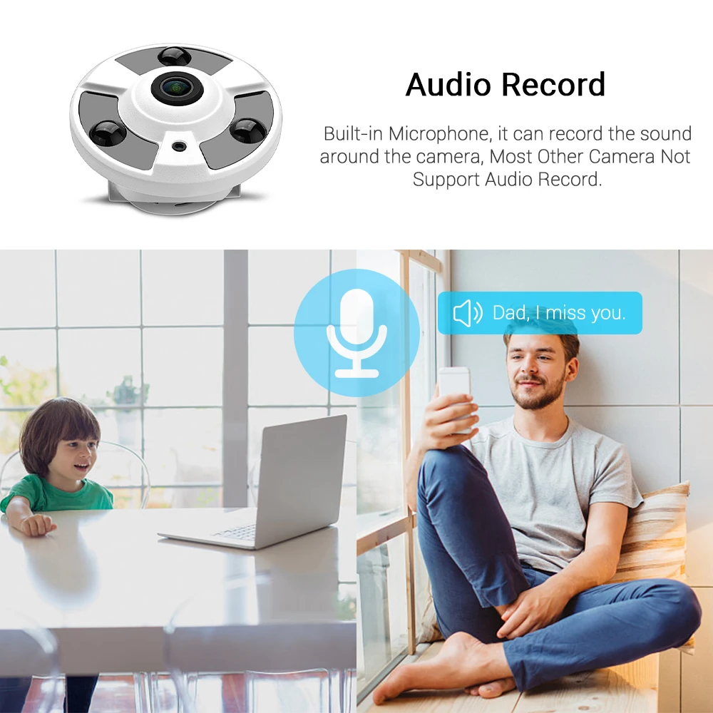 IP Camera Surveillance Camera Wifi IP Camera Camera Module 8MP 4K Ultra HD ONVIF IP Camera 1.7MM Fisheye Lens Panoramic 180Degree Wide Angle Internal Audio Nightvision H.265 Xmeye