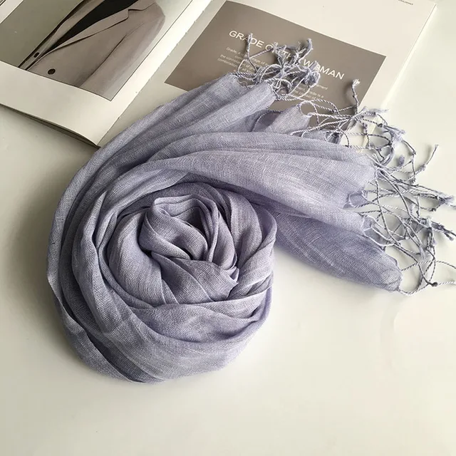 Écharpe en lin de couleur unie pour femmes, turban hijab