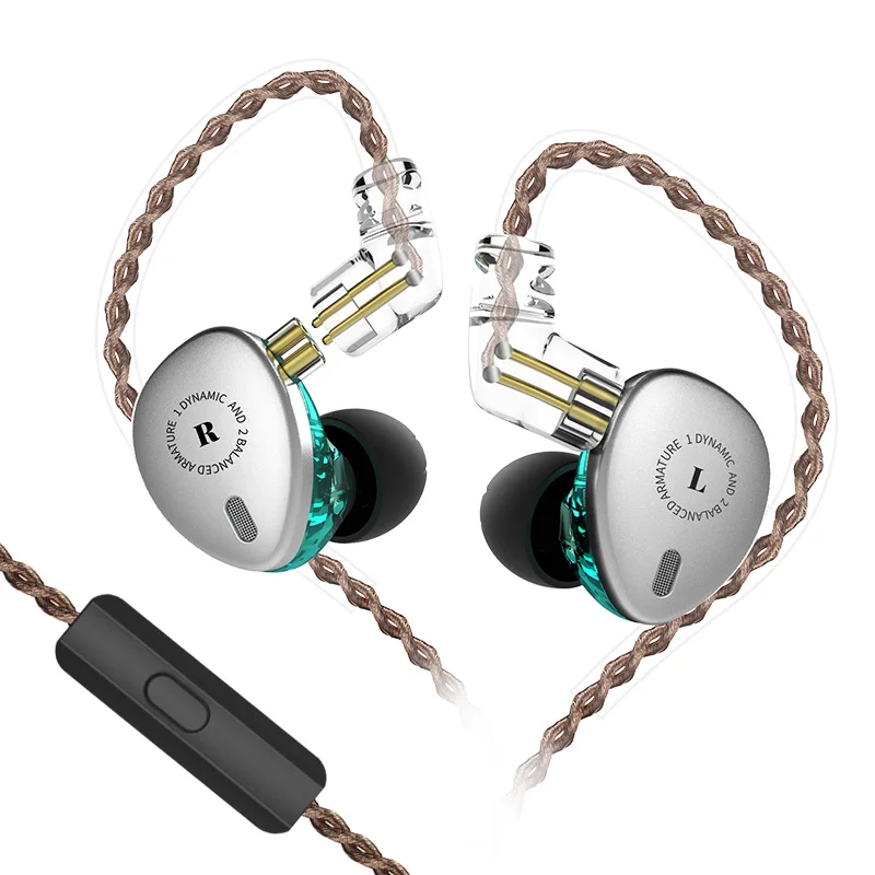 Silver with mic KBEAR KB06 2BA+ 1DD 8 ядро серебряные вкладыши наушники кабель с MMCX 2pin, Hi-Fi, спортивные наушники с микрофоном ушной крючок для ZS10 ZSN Pro AS12 AS16 ZSX - Цвет: Silver with mic