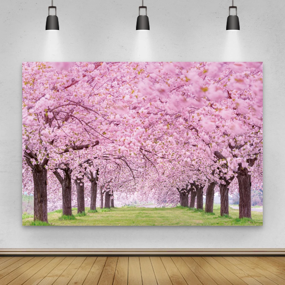 Fondos de primavera para fotografía, flores de cerezo, flor rosa, árbol,  hierba, camino, parque, foto escénica, sesión fotográfica, estudio  fotográfico|Fondo| - AliExpress