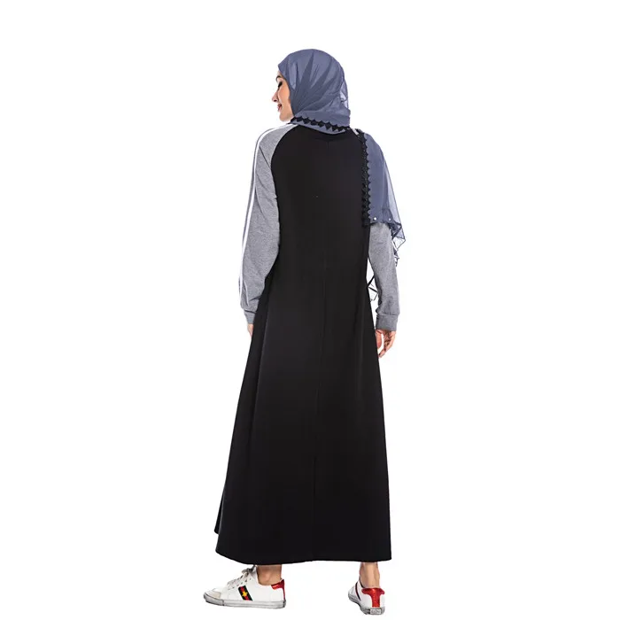 Winter Dresses Pullover Jumper Dress Long Plus Size Fashion Casual Stripes Color Block Elegant Muslim Women Wears