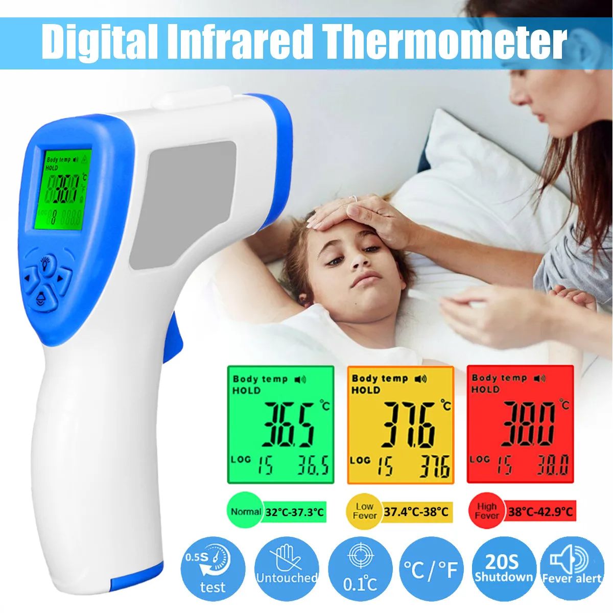 

In Stock Digital Thermometer Infrared Baby Adult Forehead Non-contact Infrared Thermometer LCD Backlight Non Contact Baby Care