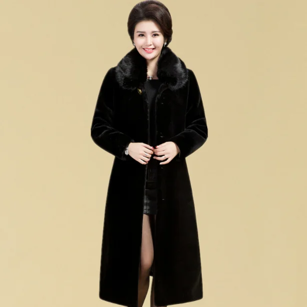 Faux Mink fur Coat Female 2020 Plus size 6XL Medium Long Winter Tops Women Thicken With Fur Collar Coats AQ364 |