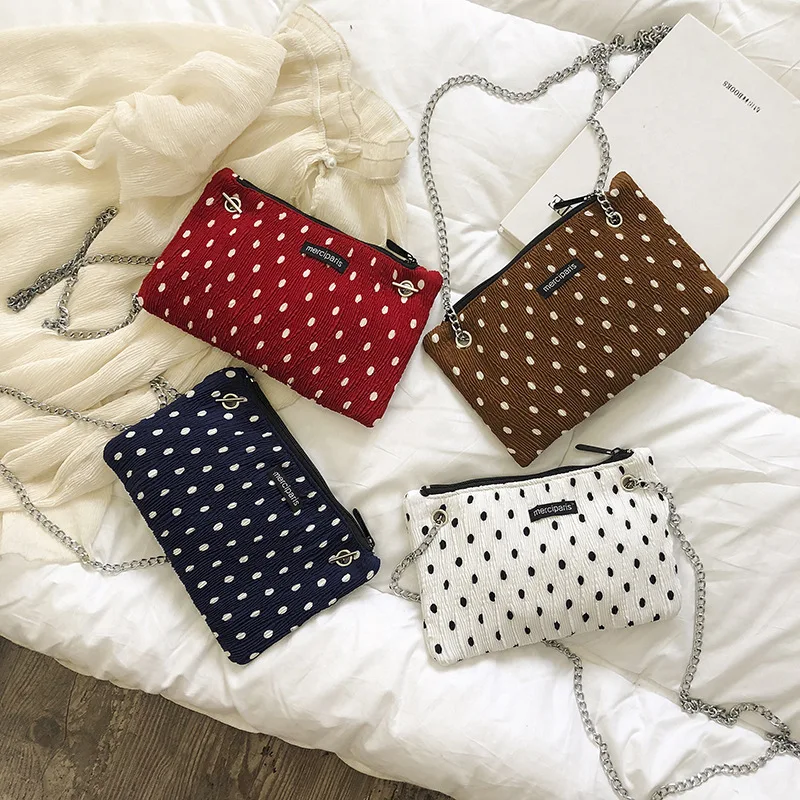 

2019 New Style Pleated Polka Dot Phone Bag Suede Handfeel Debutante-Style Square Sling Bag Shoulder WOMEN'S Bag