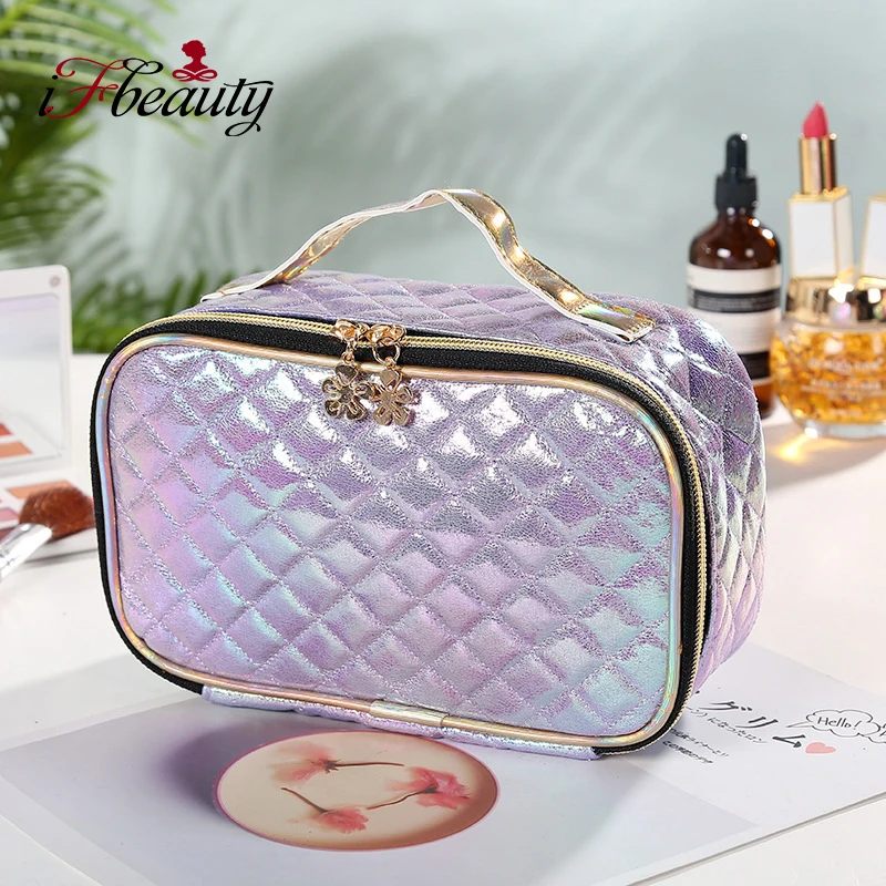 Fashion PU Portable Cosmetic Case Makeup Organizer Creative Square Laser Color Plaid Bag Cosmetic Storage Bag Fashion PU Portable Cosmetic Case Makeup Organizer Creative Square Laser Color Plaid Bag Cosmetic Storage Bag