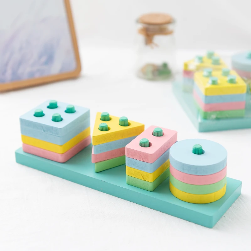 

Small Size Wooden Montessori Toy Building Blocks Early Learning Educational Toys Color Shape Match Kids Toy for Boys Girls 2Y+