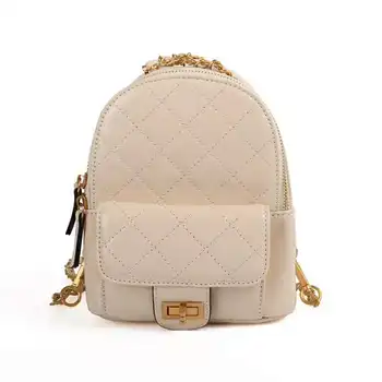 

women genuine leather fashion backpack beigen daypack for lady double shoulder straps bag