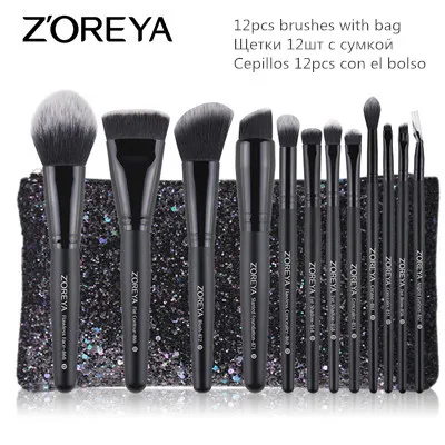 brush with bag ZOREYA набор кистей для макияжа 2/8/12 шт нежные макияж кисточка для тональной крем-пудры контура и кисти для макияжа глаз новая модель - Handle Color: brush with bag