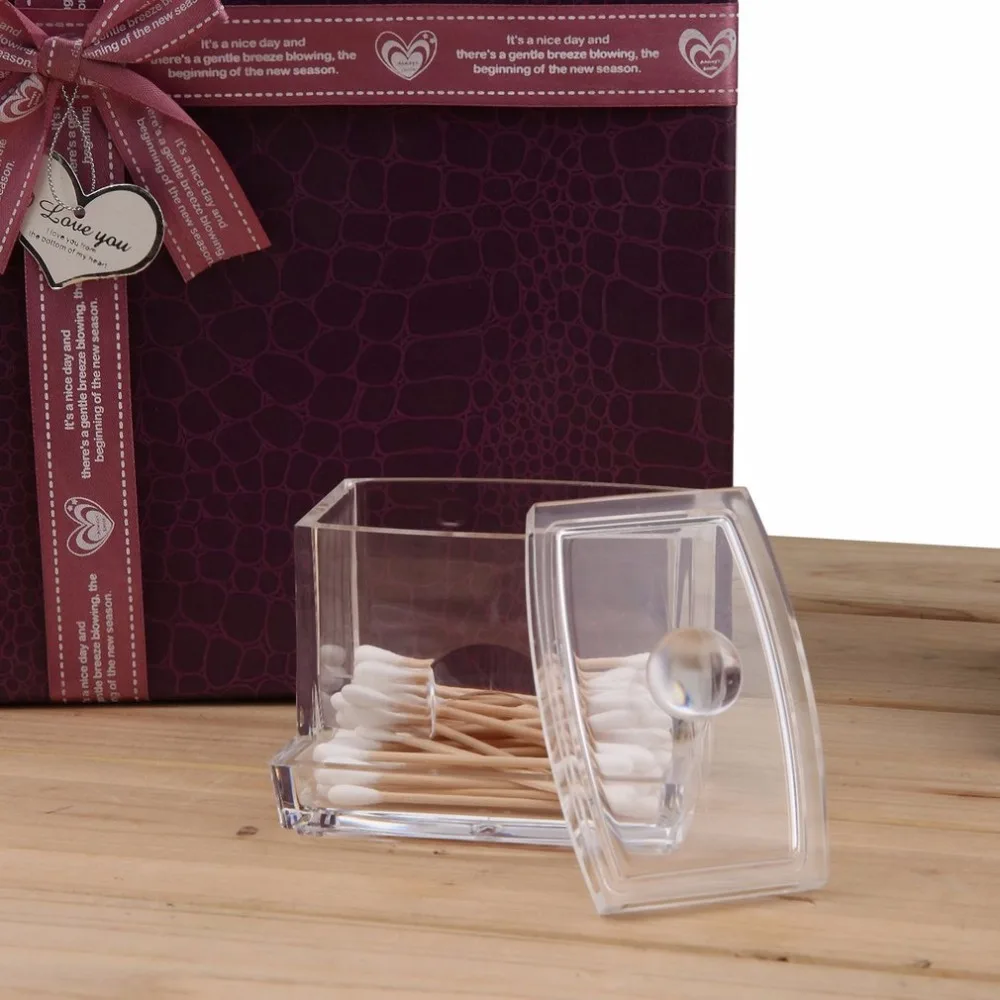 

Home Bathroon Acrylic Crystal Cotton Bud Storage Box Clear Cotton Pad Storage Holder Make Up Cosmetic Organizer Box Container
