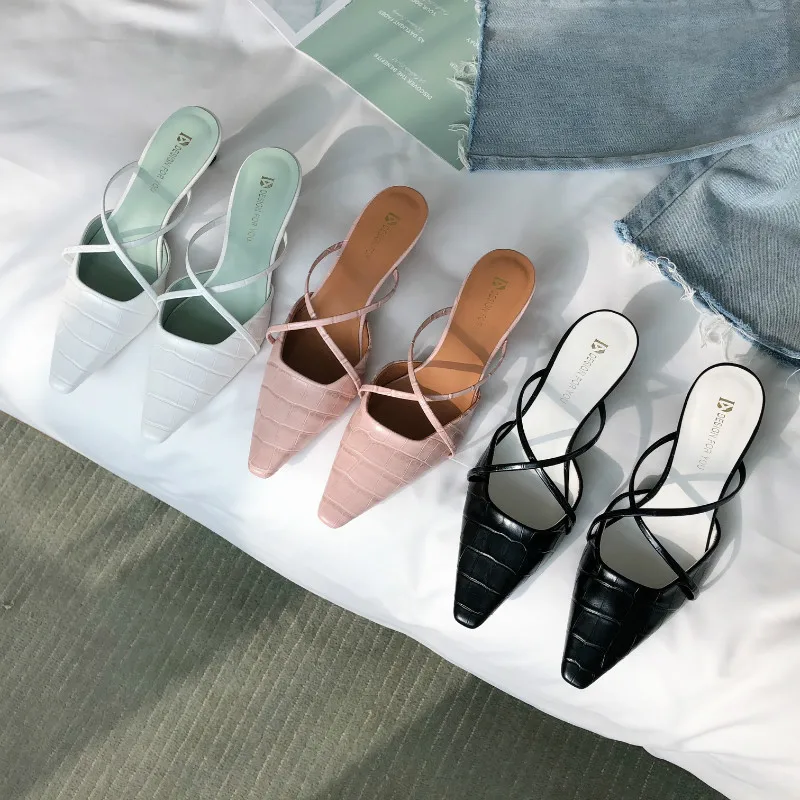 square toe croc kitten heel mules