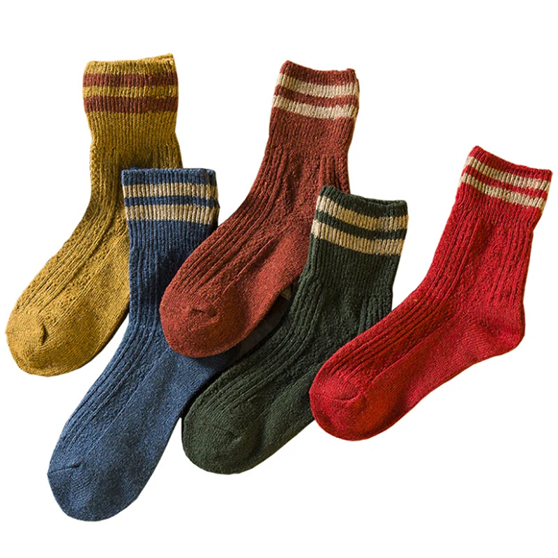 multicolor 5 пар/для женщин кашемир хлопок шерсть толстые теплые носки осень зима мода полосатый дизайн мягкие удобные аксессуары - Цвет: multicolor
