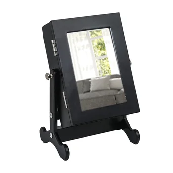 

Small Mirror Jewelry Cabinet Organizer Armoire Storage Box Countertop with Stand MPwell