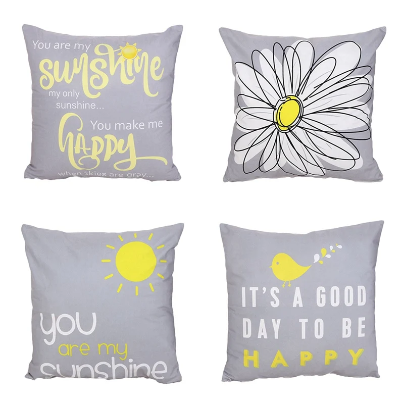 

Sunshine Flower Happy Pillow Case Cushion Cover Home Sofa Bed Car Cafe Home Office Decor