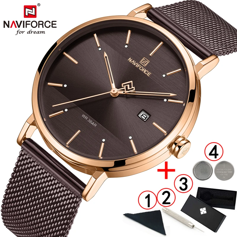 NAVIFORCE Watch Men 2020 Fashion Casual Men's Watches Stainelss Steel Mesh Quartz Wristwatch Male Waterproof Relogio Masculino | Наручные