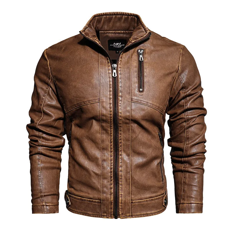

Leather Jacket MEN'S Leather Coat Europe And America Slim Fit Locomotive Pu plus Velvet Leather Jacket Trend