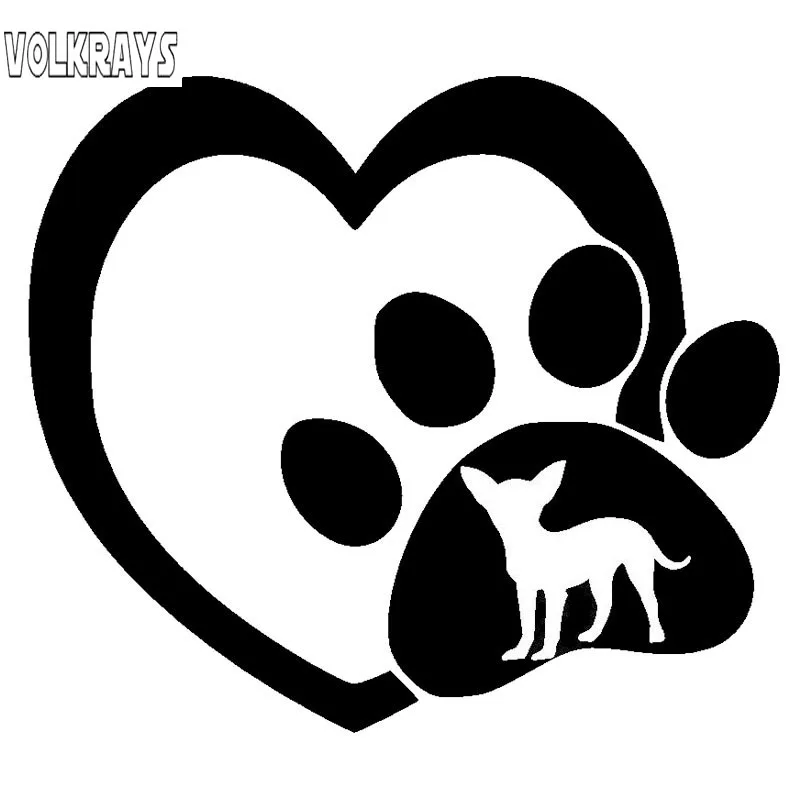 Volkrays Funny Car Sticker Chihuahua Love Heart Paw Dog Accessories Reflective Cover Scratches Waterproof Vinyl Decal 10cm*12cm |