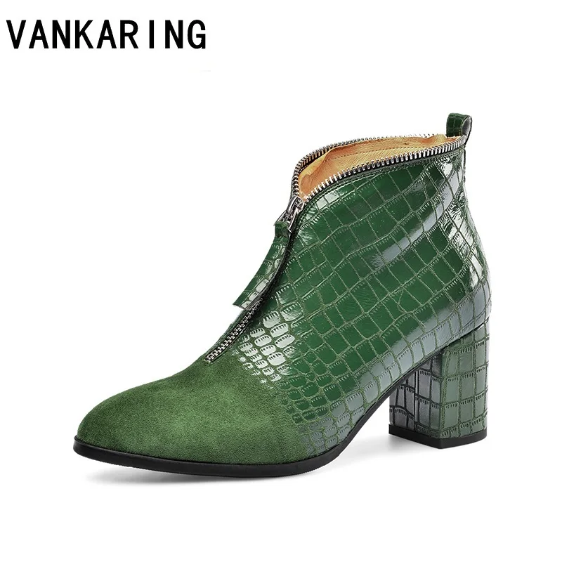 

high heels brand women boots round toe plus size embossed stone pattern leather ankle boots for women cowgirl boots shoes woman