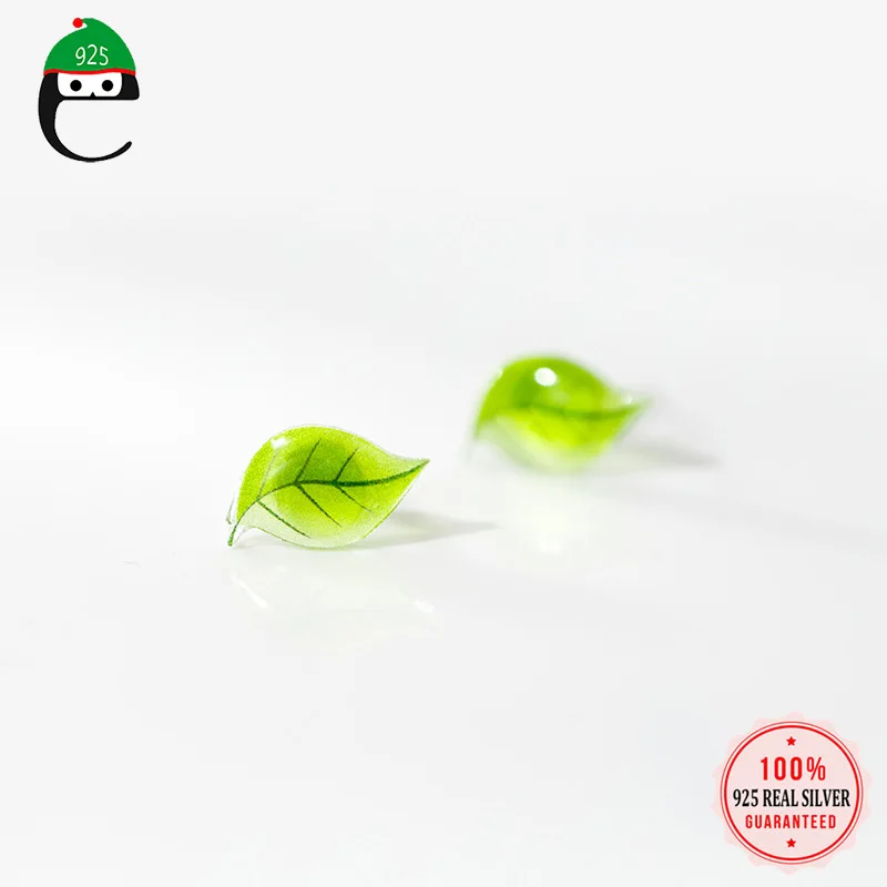 ElfoPlataSi стерлингового серебра 925 пробы сладкие зеленые листья серьга-гвоздик с листком для женщин Девушка друг малыш серебро 925 ювелирные изделия ED438