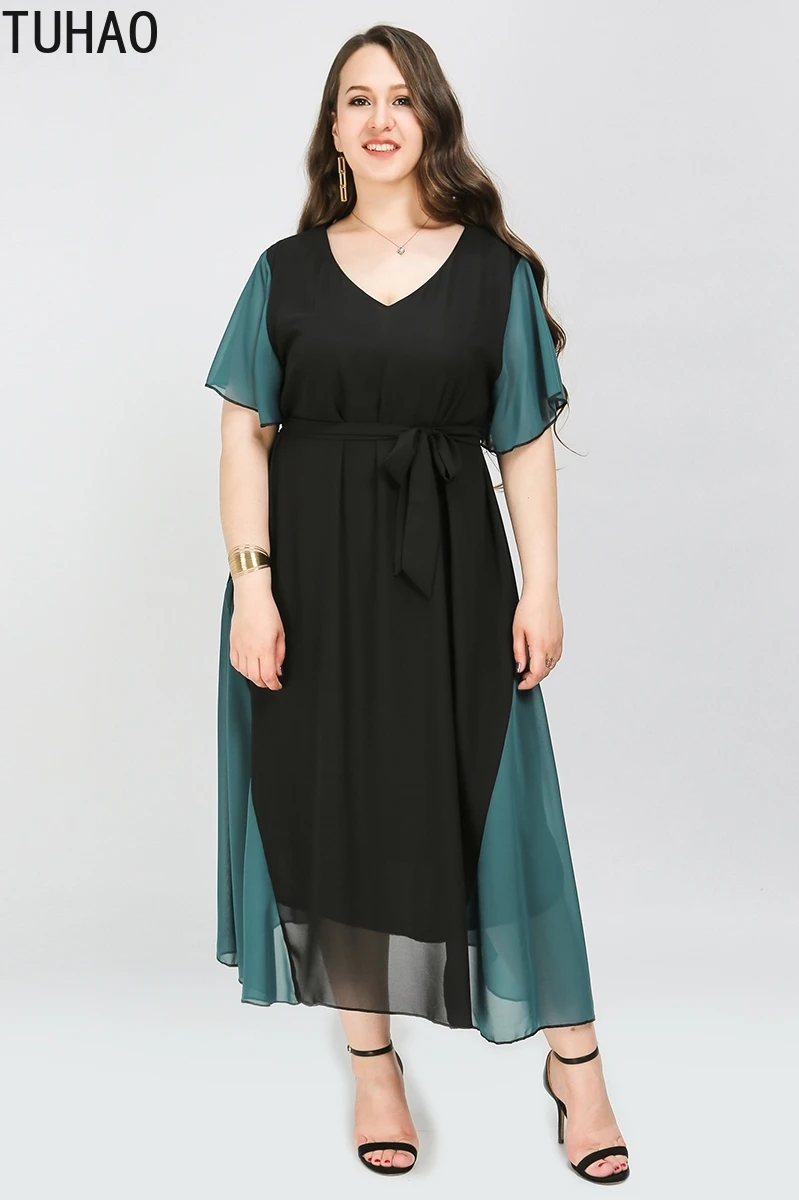 TUHAO размера плюс 8XL 7XL 6XL женские офисные шифоновые платья Boho Лоскутные богемные вечерние платья высокого качества элегантное платье WM7