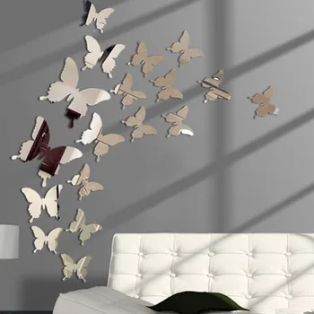 12pcs 3D Butterfly Mirror Wall Sticker Decal Removable DIY Art Party Wedding Decoration Kids Room Home Decor Crystal Sticker 1