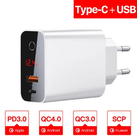 Baseus Quick Charge 4,0 3,0 USB зарядное устройство для iPhone 11 Pro Max samsung huawei мобильный телефон QC4.0 QC3.0 QC type C PD быстрое зарядное устройство - Тип штекера: EU Plug White