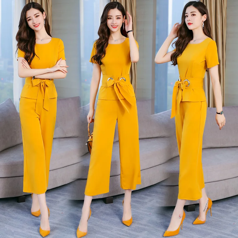

2018 Summer Wear New Style Two-Piece Set Slim Fit Ladies' Fashionable Set Pants Simple Elegant Short Significantly Higher Suit S