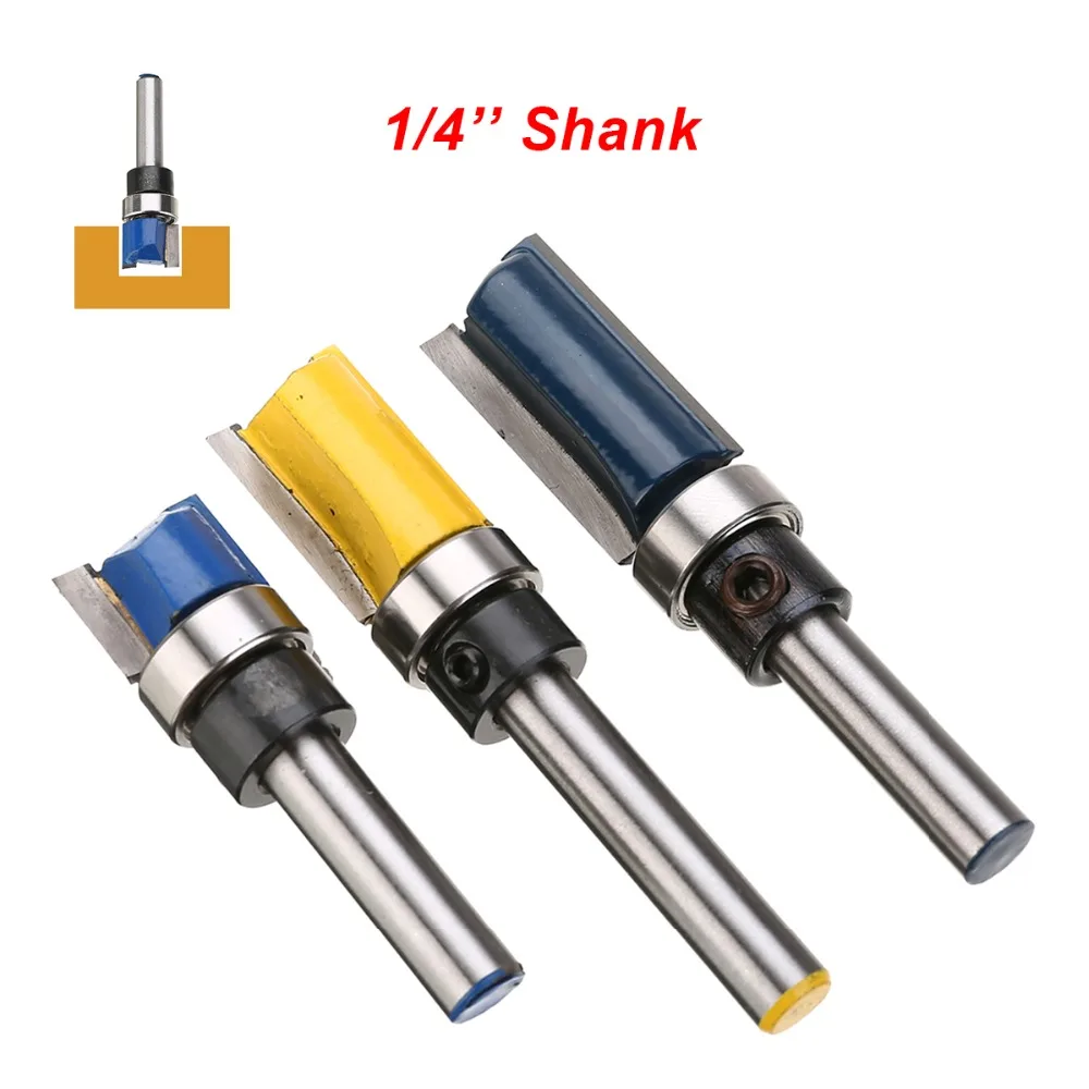 

3Pcs/Set 12.7mm Bearing Flush Trim Pattern Router Bit 1/4" Shank Woodworking Milling Cutter Engraving Machine Trimming For Wood